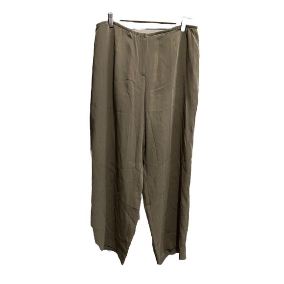 Eileen Fisher Green Heavyweight Stretch Silk Georgette Wide Women's Pants Size L - Picture 1 of 5